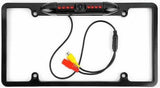 Absolute CAM1500B Universal License Plate Frame with IR Camera Black showing the rear view camera and wiring.