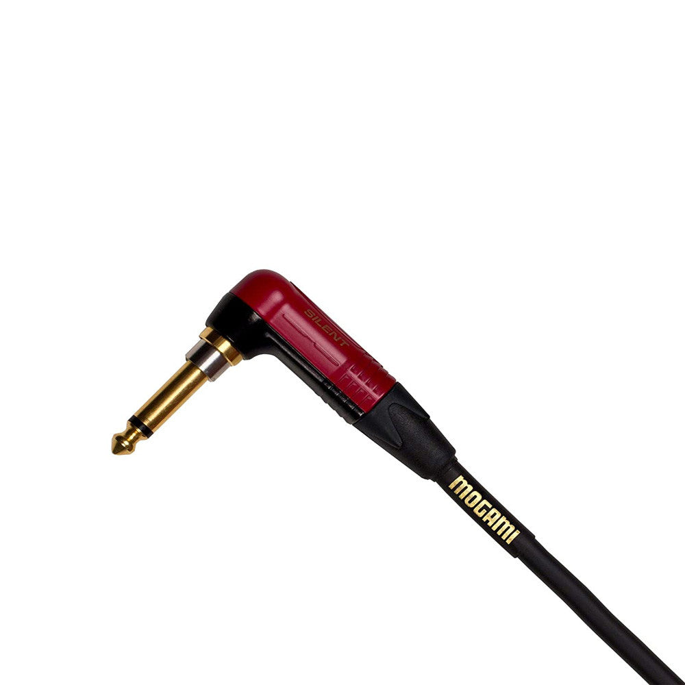 Mogami GOLD INST SILENT R 10 Guitar Instrument Cable Right Angle Silent Plug To Straight Connectors - 10 Feet