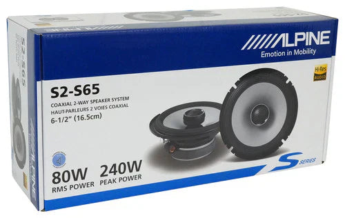 2 Alpine S2-S65 6.5" Speaker Package With Speaker Adapter and Harness Fit Honda Acura