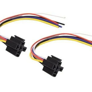 Bosch relay socket with 5 wires in black, yellow, blue, red, and white for automotive applications.