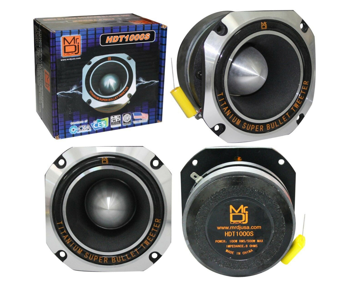 MR DJ HDT1000S 4" 1000W Chrome High Compression Titanium Bullet Super Tweeter