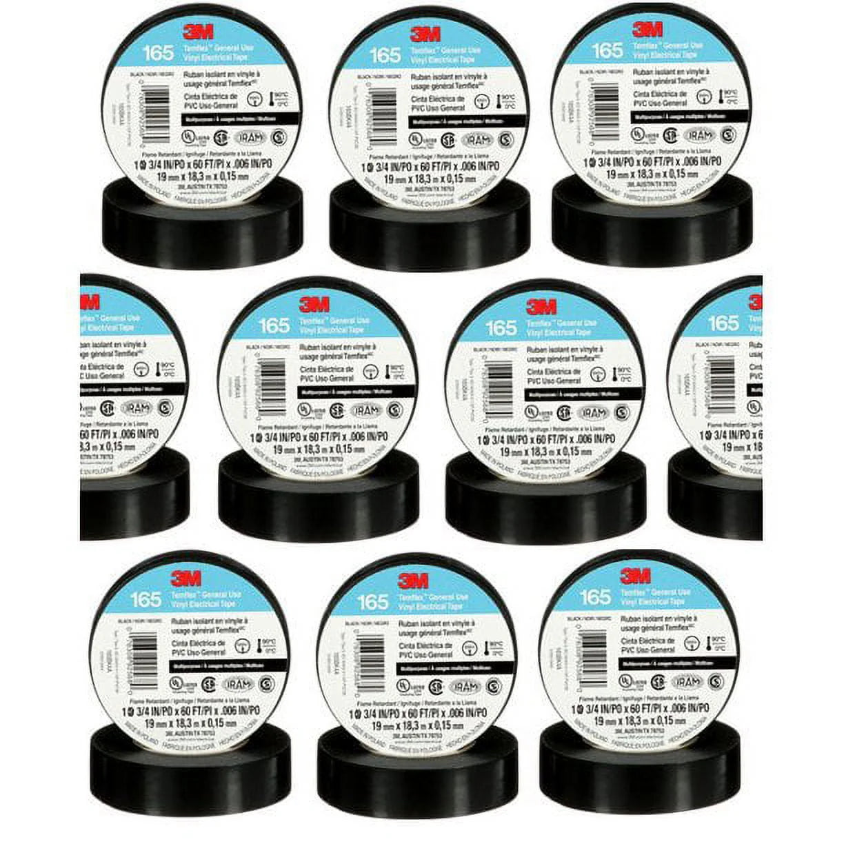 25 3M Temflex 1700/165 165 Economy Grade Vinyl Electrical Tape 3/4 in x 60 ft