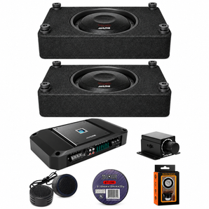 Alpine RS-SB12 x2 12" Preloaded Enclosure + R2-A150M Amp + RUX-KNOB.2 Bass Knob + Accessory Bundle