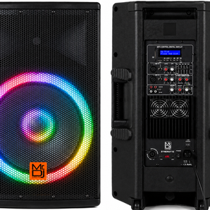 MR DJ SYNERGY15 15" Wireless Portable PA Speaker System 4500W High Powered Bluetooth Indoor and Outdoor DJ PA Sound Stereo Loudspeaker USB SD MP3 AUX Input Flashing Party Light & FM Radio