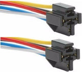 Bosch relay socket with 5 wires in black, yellow, blue, red, and white for automotive applications.