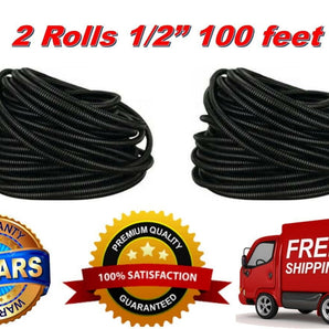 Absolute USA 2 rolls 100 ft 1/2" split wire loom conduit polyethylene tubing black sleeve tube