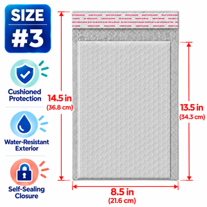 BM Paper 200-Pack #3 8.5" x 13.5" White Bubble-Lined Poly Mailers – Self-Sealing Padded Shipping Envelopes
