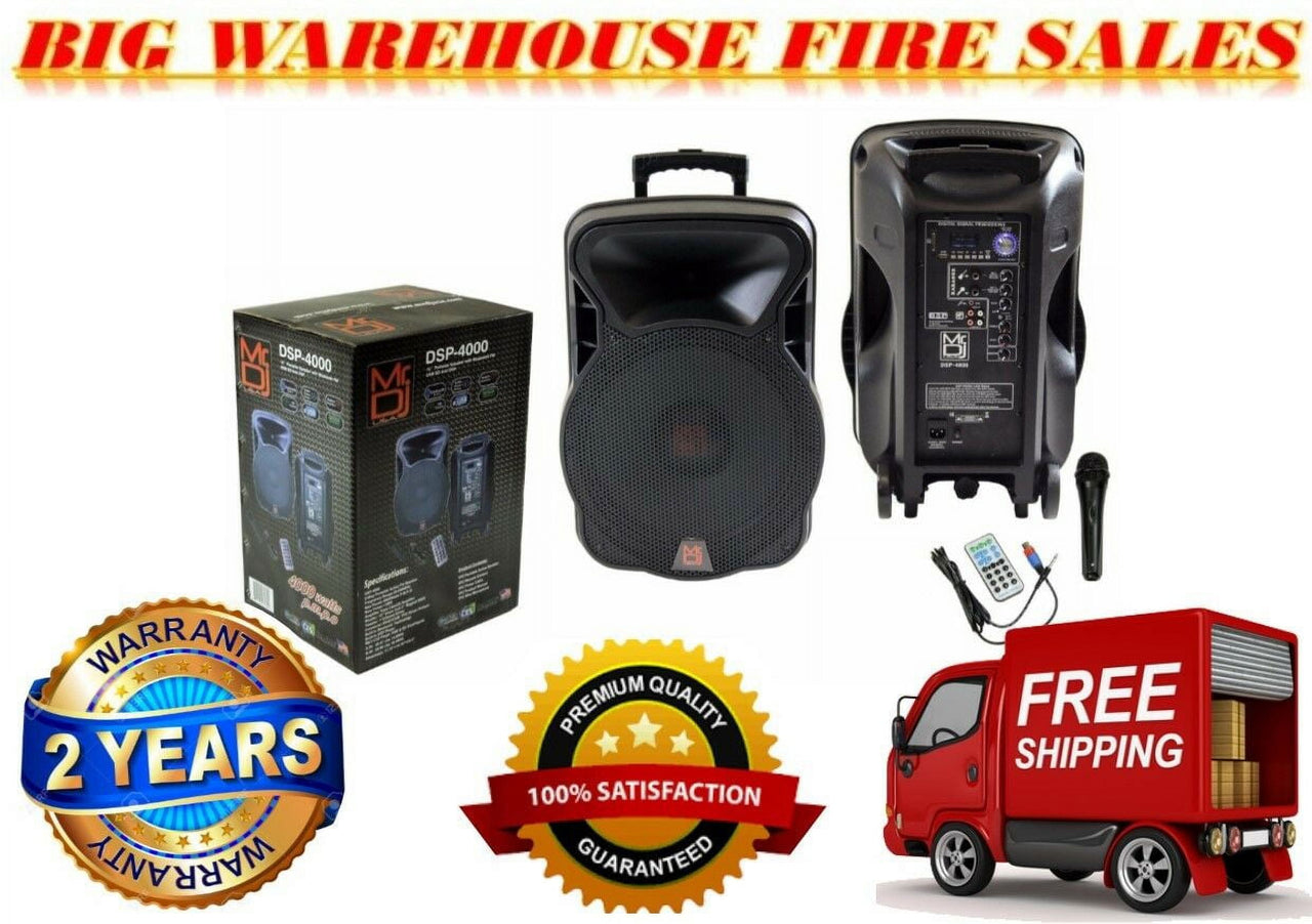 4000W Bluetooth DSP FM Radio USB Portable PA DJ KARAOKE Speaker