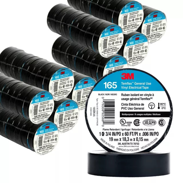 100 of 3M Temflex 1700 165 Black 3/4" x 60' General Use Vinyl Electrical Tape
