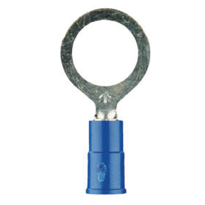 Install Bay 3M™ Blue Vinyl Ring Terminal for 16-14 Gauge 1/4 inch connections, featuring a durable Brazed Seam design.