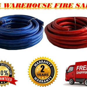50 FEET PREMIUM 0 GAUGE BLUE & RED POWER + GROUND WIRE CABLE 1/0 GAUGE CAR AUDIO