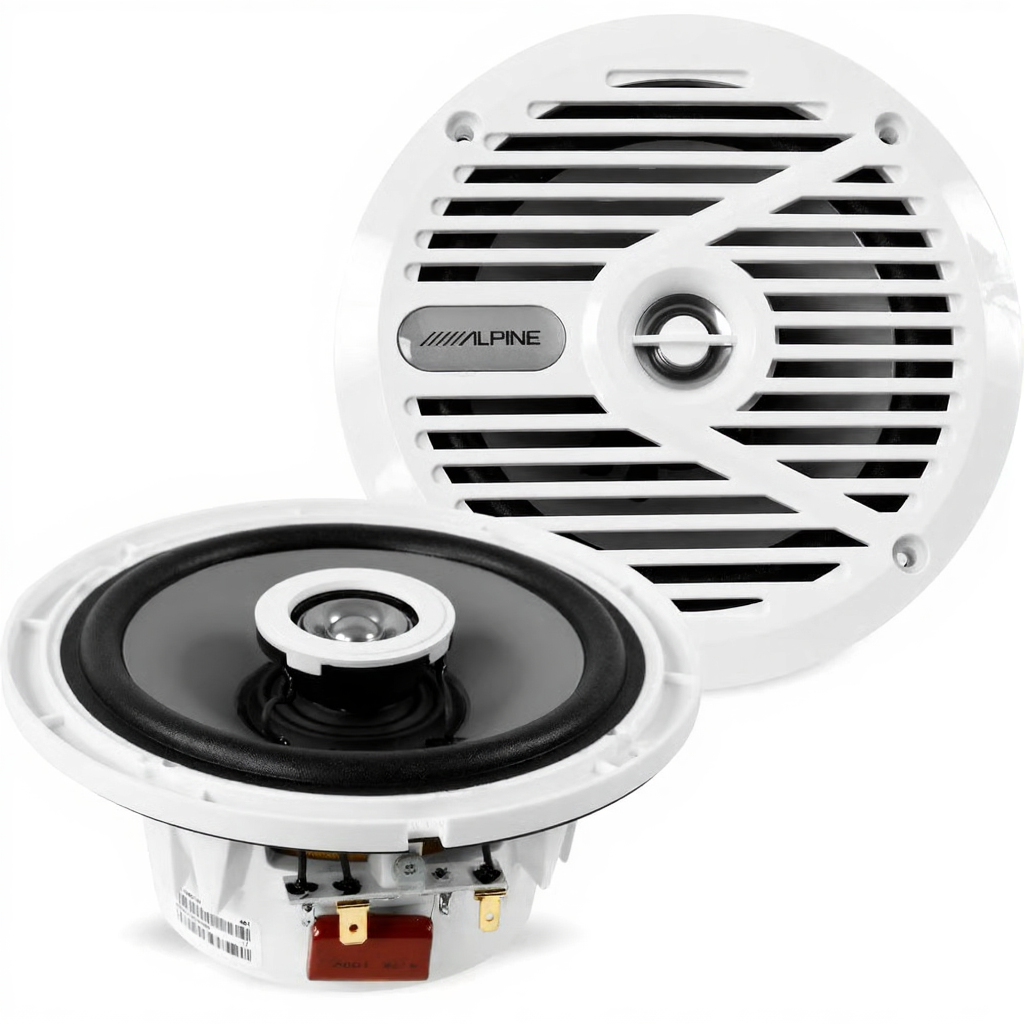 Alpine SPS-M601W 6.5” Coaxial 2-Way Marine Speaker with White Grilles