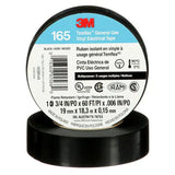 3M 165 Temflex Black Electrical Tape 3/4" x 60' FT roll with labeling and specifications