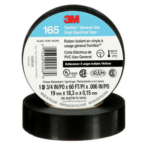 3M Temflex Vinyl Electrical Tape 1700/165 in black, 3/4 inch x 60 feet, ideal for electrical insulation.
