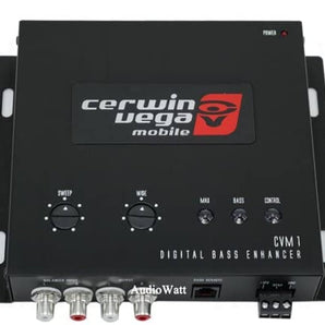 Cerwin-Vega CVM1 Digital Bass Reconstruction Processor with box and accessories, featuring Epicenter Enhancer and equalizer.