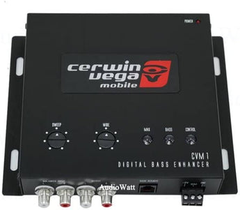 Cerwin-Vega CVM1 Digital Bass Reconstruction Processor with box and accessories, featuring Epicenter Enhancer and equalizer.