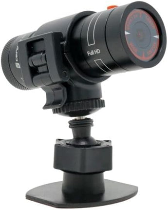 Cerwin Vega C400 motorcycle camera with high resolution, mounted for action shots and ultra wide angle lens.