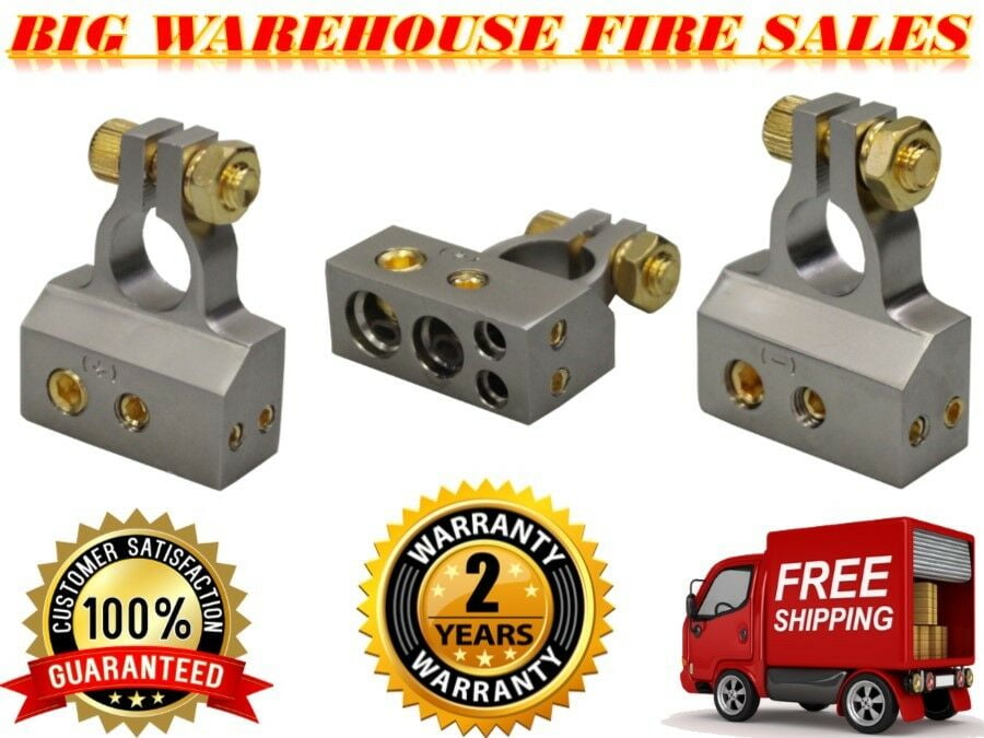 MK Audio 2/ 4 / 8 Gauge AWG Car Battery Terminal Chrome Positive & Negative Set