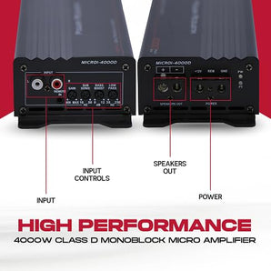 Power Acoustik MICRO1-4000D 4,000W Class D Compact Monoblock Car Amplifier