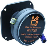 MR DJ HDT700S Super Tweeter showcasing a black compression design and specifications for car and marine audio systems.