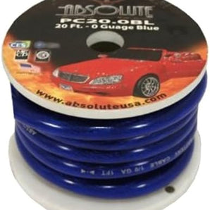 Absolute P020BL 0 Gauge 20 Feet Blue Power Ground Wire Cable