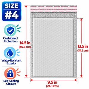 BM Paper 200-Pack #4 9.5" x 13.5" White Bubble-Lined Poly Mailers Self-Sealing Padded Shipping Envelopes