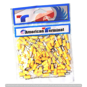 American Terminal E-BVLMYV-100 10/12G Male Bullet Plug Connectors with yellow nylon insulation