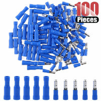 Thumbnail for 100Pcs Blue Insulated Bullet Butt Male and Female 16-14 AWG Wire Crimp Terminals