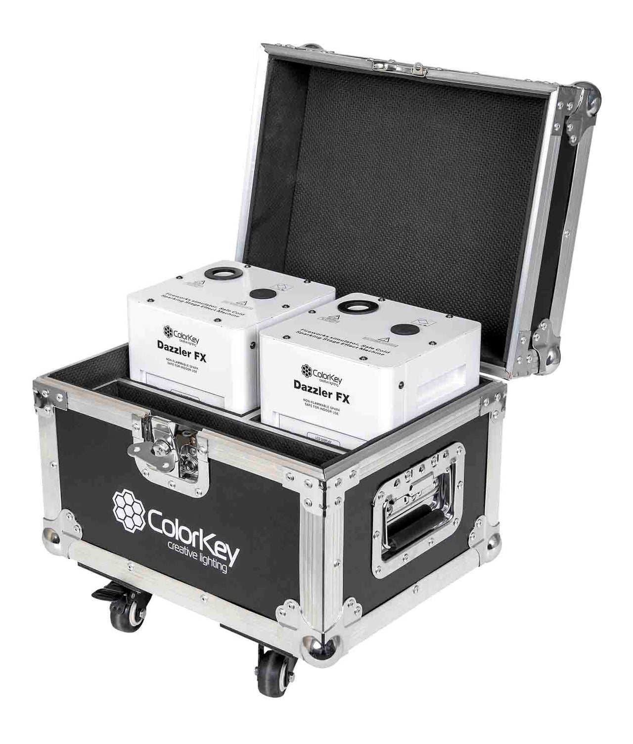 Colorkey CKU-7703-KIT Cold Spark Machine Bundle 2 Dazzlers with Road Case - White