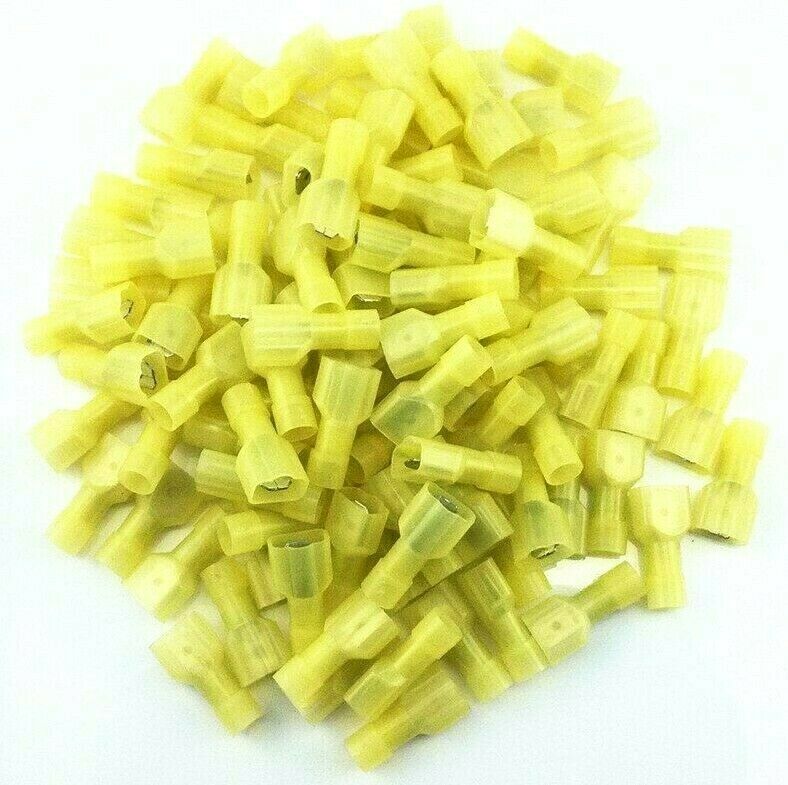 100pcs Yellow 12/10-Gauge Economy Nylon male Fully-Insulated Quick Disconnects