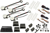  Electric power window conversion kit parts including electric window regulators, switches, and wiring for 4-door vehicles.