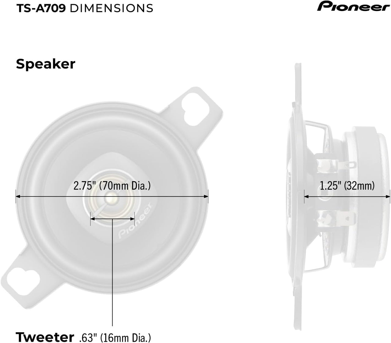 Pioneer TS-A709 2-3/4” 2-Way 450 Watt Power Coaxial Speaker with a 16mm Tweeter