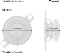 Thumbnail for Pioneer TS-A709 2-3/4” 2-Way 450 Watt Power Coaxial Speaker with a 16mm Tweeter