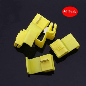 Quick splice wire terminals in yellow color, designed for 10-12 AWG wire connections.