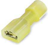 Female quick disconnect connector in yellow plastic, designed for 12-10 AWG gauge wires.