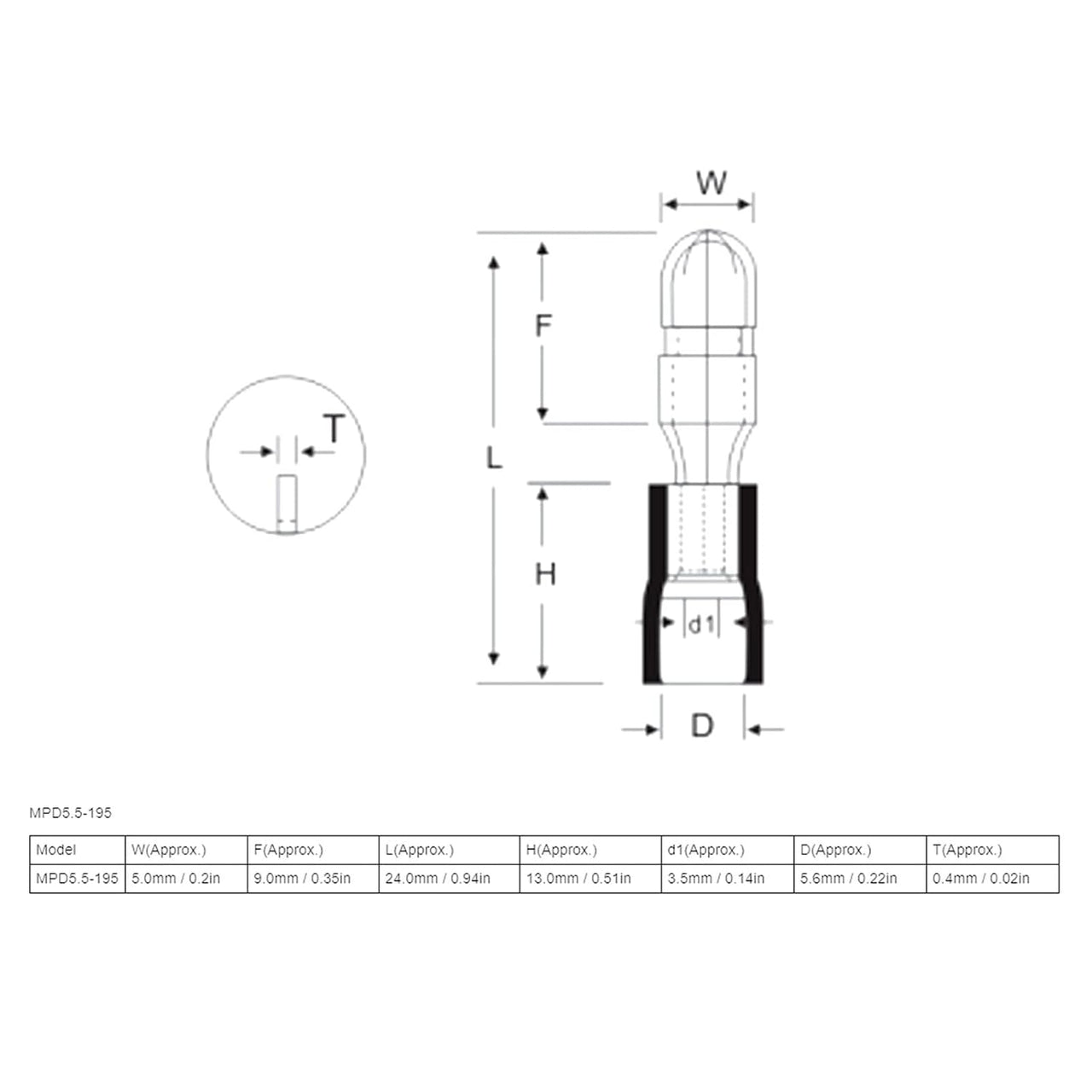 American Terminal E-BVLMYV-100 Male Bullet Plug Connectors