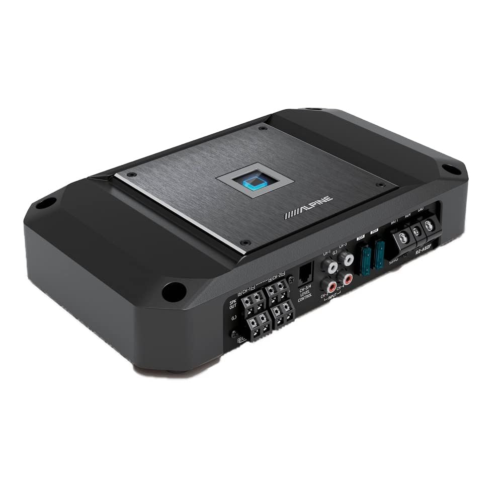 Alpine R2-A60F 4 Channel 600 Watt Class D Car Audio Amplifier & RUX-H01 Remote Bass Knob & KIT4 Installation AMP Kit