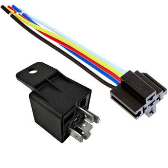 Absolute 2x 12V 30/40 Amp automotive marine relay showing side view with mounting tab.