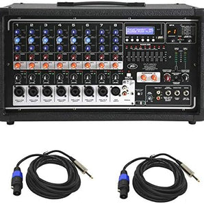 Peavey PVI8500 All In One 8-Channel Powered Mixer + 2 Speakon to 1/4" Speaker Cables