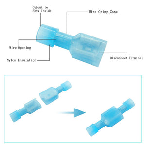 Absolute 200pcs Male & Female Blue Nylon Quick Disconnects 16-14 AWG Gauge Insulated