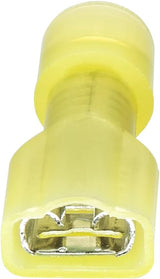 Female quick disconnect connector in yellow plastic, designed for 12-10 AWG gauge wires.
