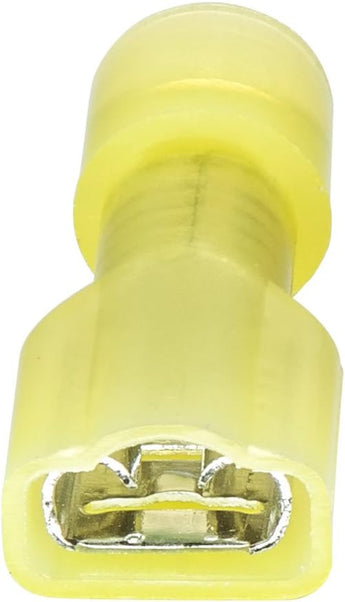 Female quick disconnect connector in yellow plastic, designed for 12-10 AWG gauge wires.