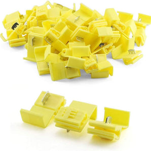 Quick splice wire terminals in yellow color, designed for 10-12 AWG wire connections.
