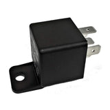 Absolute RLS125 automotive relay SPDT 30/40 AMP in black casing side view with mounting hole.