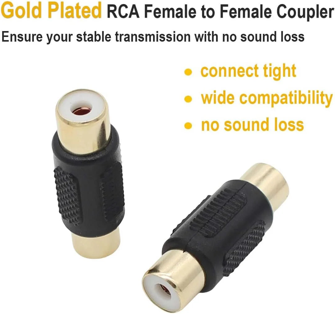 4 Pack Black Female to Female Gold RCA cable cord Coupler Joiner Barrel Connectors