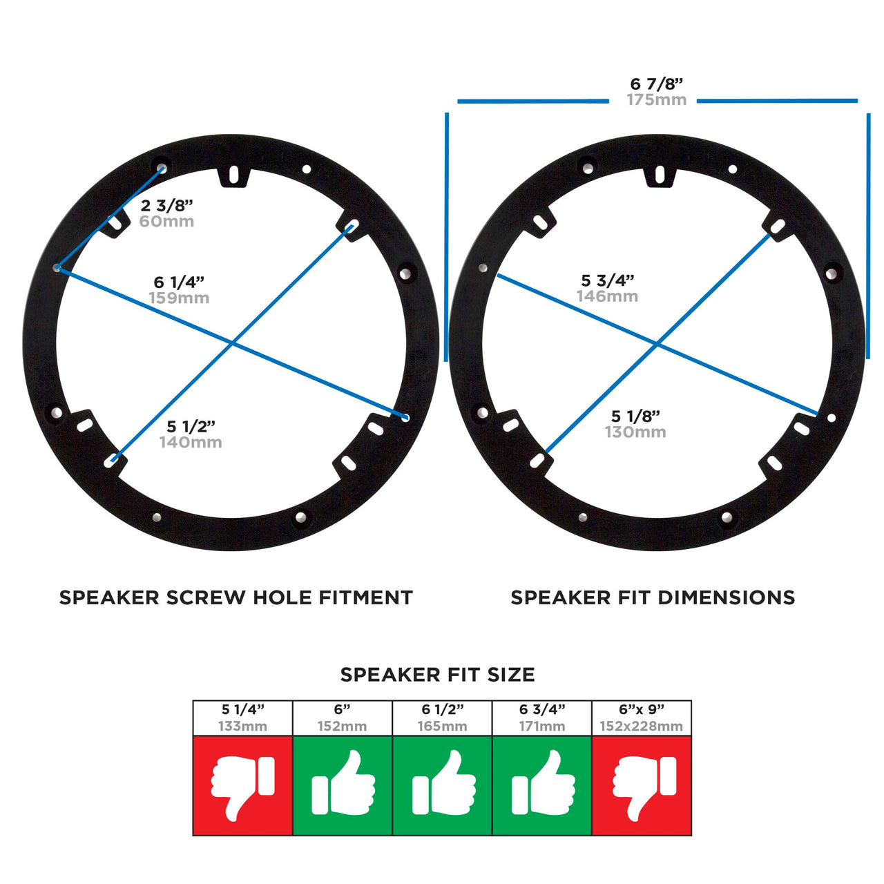Metra 82-4301 Universal 1 Inch Spacer Rings - 6 to 6.75 Inch