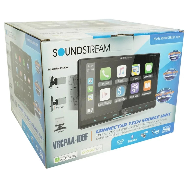 Soundstream VRCPAA-106F 10″ DVD Multimedia Headunit w/ Apple CarPlay & Android Auto