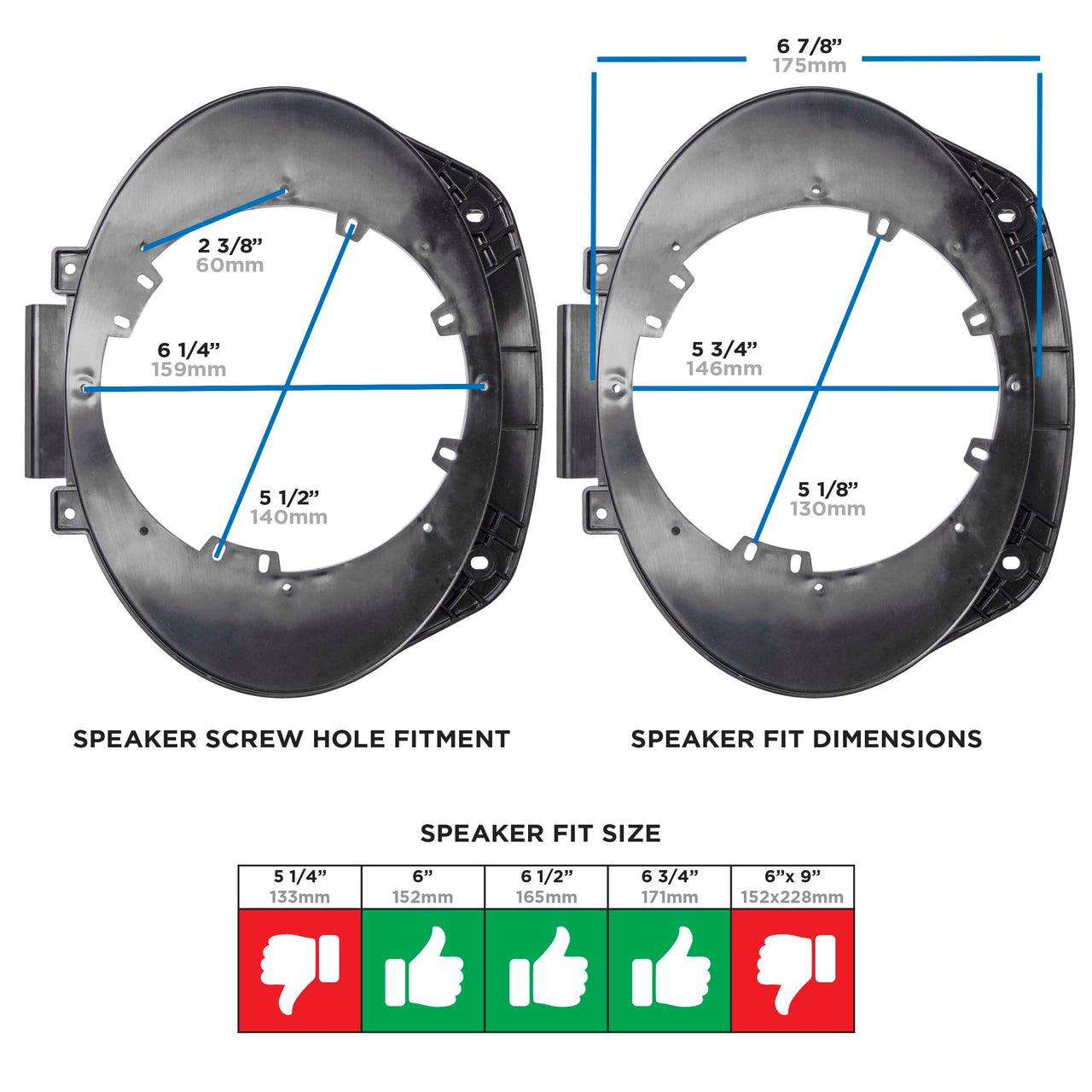 Metra 82-3018 Speaker Adapter Front Doors 6 to 6.75 in - Compatible Fits for Camaro 2016-up