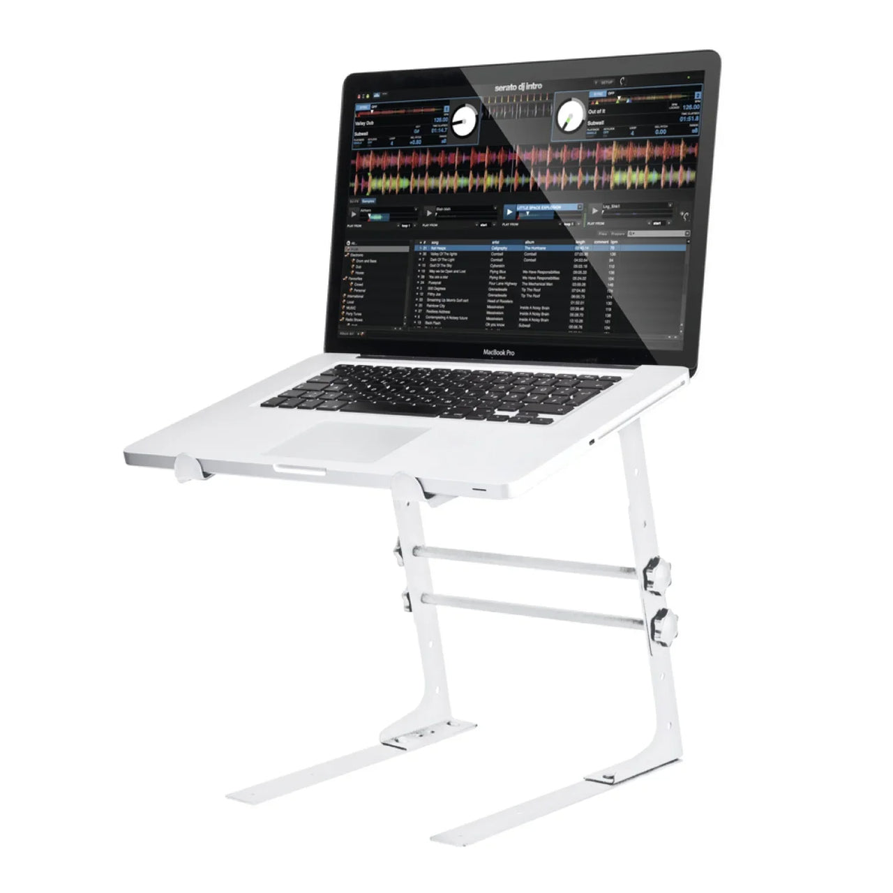 MR DJ LTS109WH Laptop Computer Stand White Mobile Disc Jockey PC Table Rack Mount Clamp Bracket