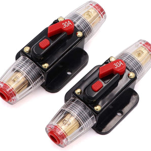2 Absolute ICB30 4/8 AWG 30 Amp in-line Circuit Breaker Manual Reset with Manual Reset Car Auto Marine Boat Stereo